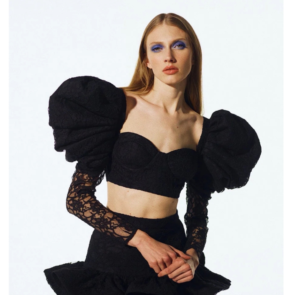 Black Ruffled Bubble Mini Skirt